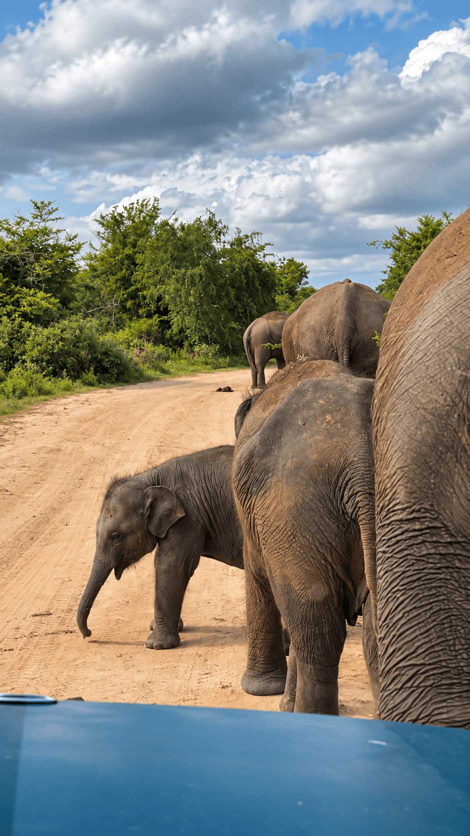 Elephants on a Cloudy Safari Road