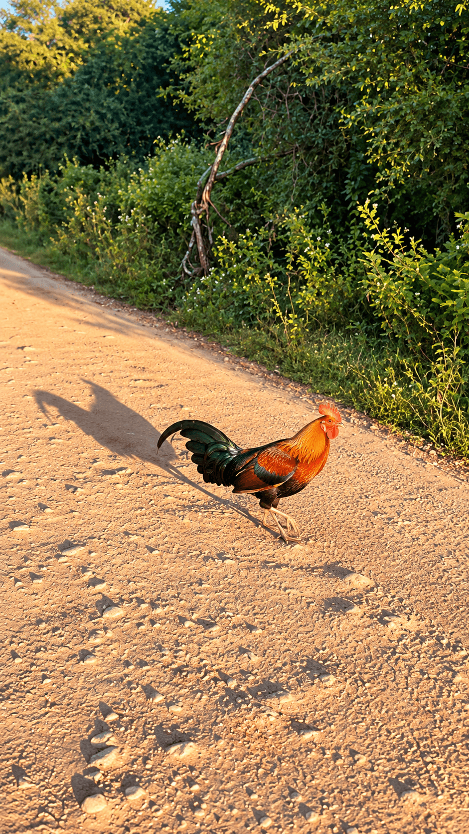 Golden-Hour Rooster on a Forest Track